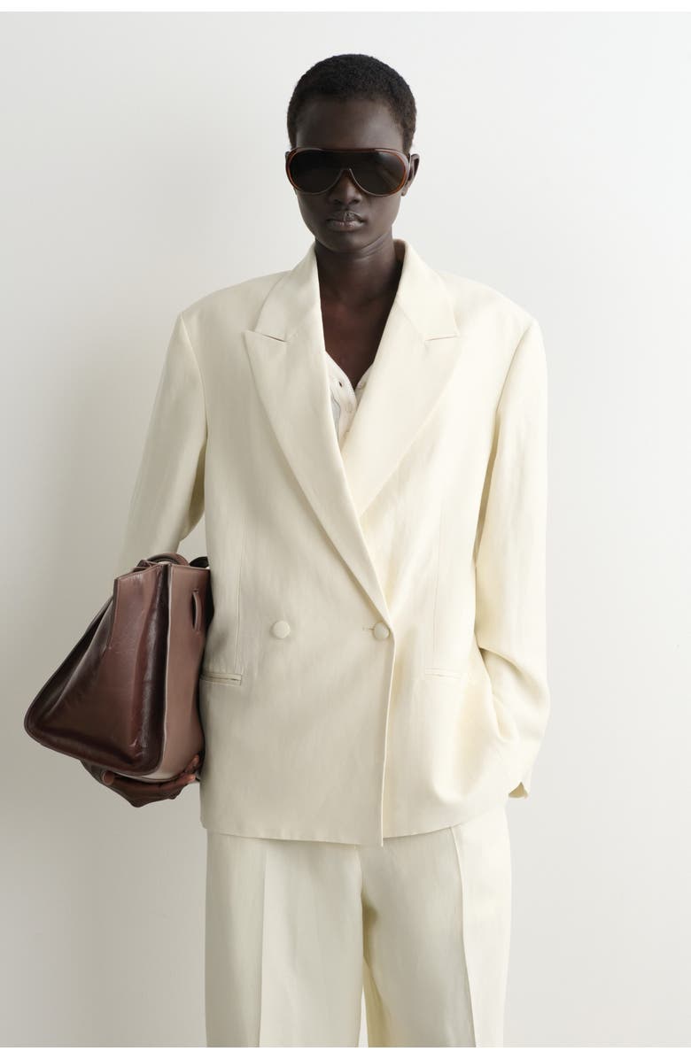 COS Linen-blend Tuxedo Blazer, Main, color, Ecru