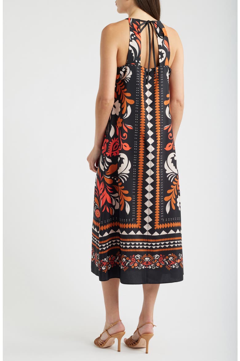 Print Tie Back Sleeveless Midi Dress, Alternate, color, BLK COGNAC