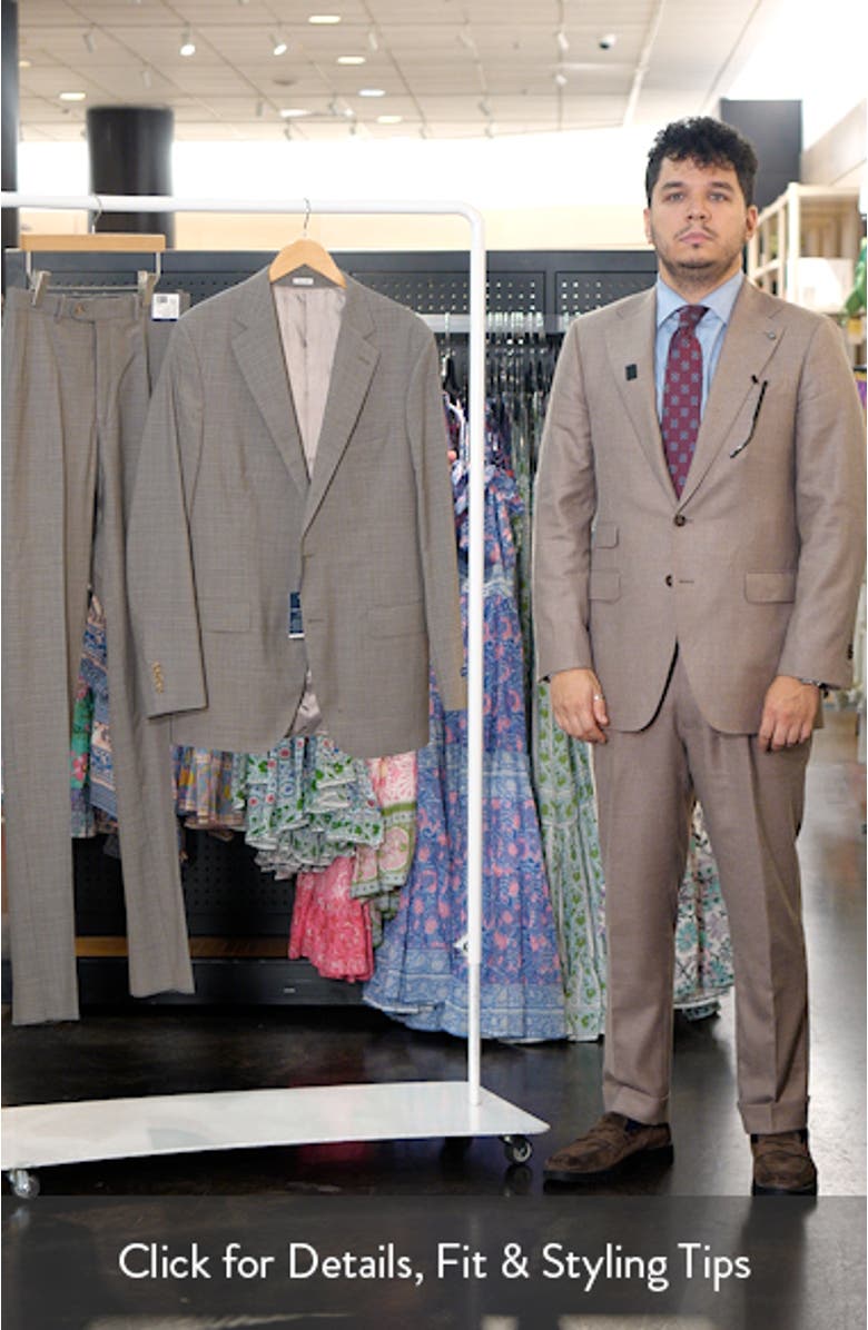 Hartford Classic Fit Tan Check Stretch Wool Suit, sales video thumbnail