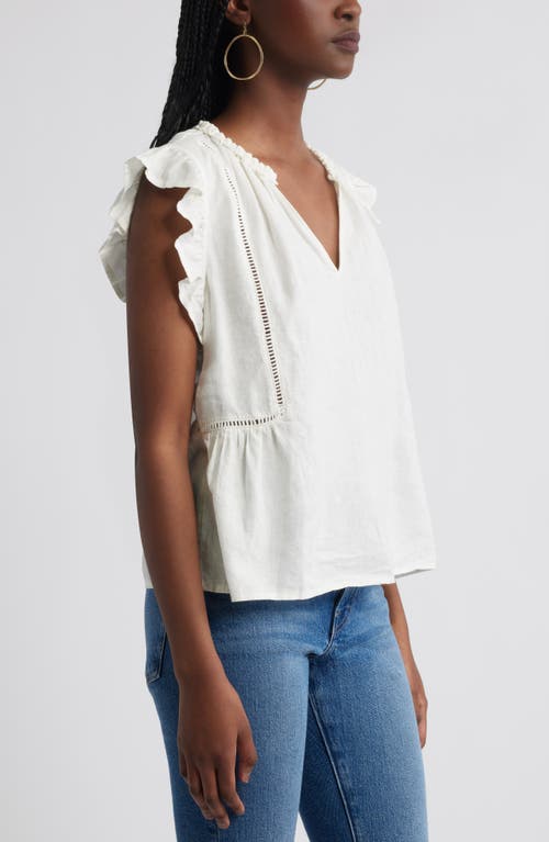 Treasure & Bond Ruffle Sleeve Linen Blend Top In White