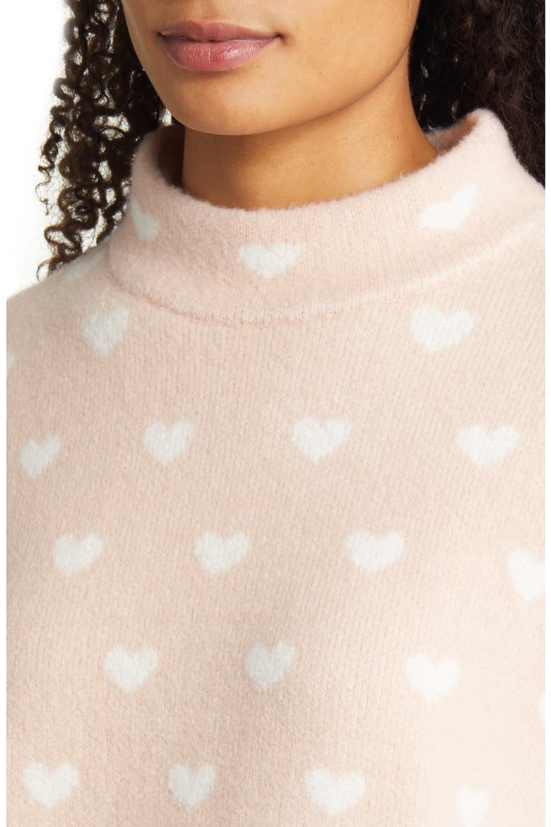 Pattern Mock Neck Sweater, Alternate, color, PINK SMOKE- IVORY HEART CHECK