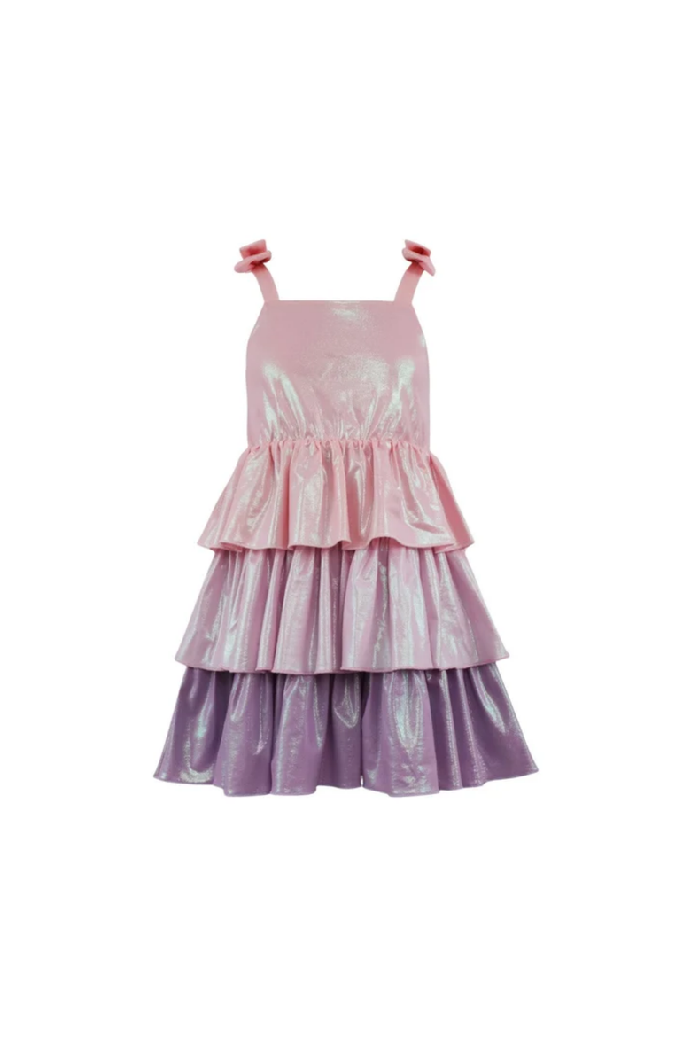 Pastel Ombre Shimmer Bow Dress, Main, color, Pink