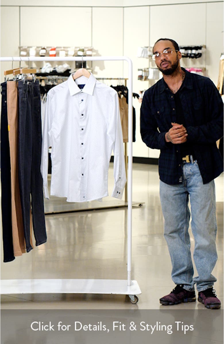 Trim Fit Herringbone Micro Print Dress Shirt, sales video thumbnail