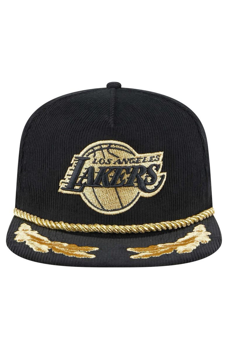 New Era Men's New Era  Black Los Angeles Lakers Corduroy Gold Leaf Golfer Snapback Hat, Alternate, color, 