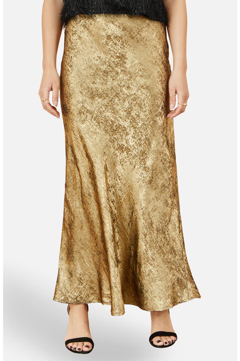 Satin Mid Rise Midi Skirt, Main, color, Gold