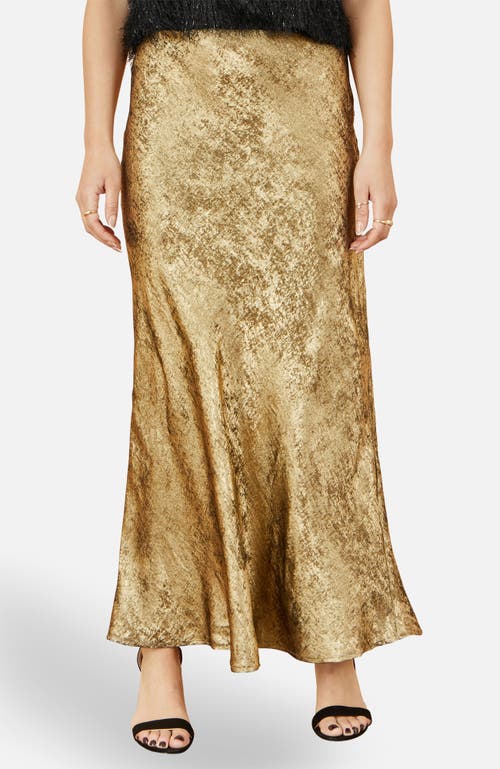 Yumi Satin Midi Skirt In Gold