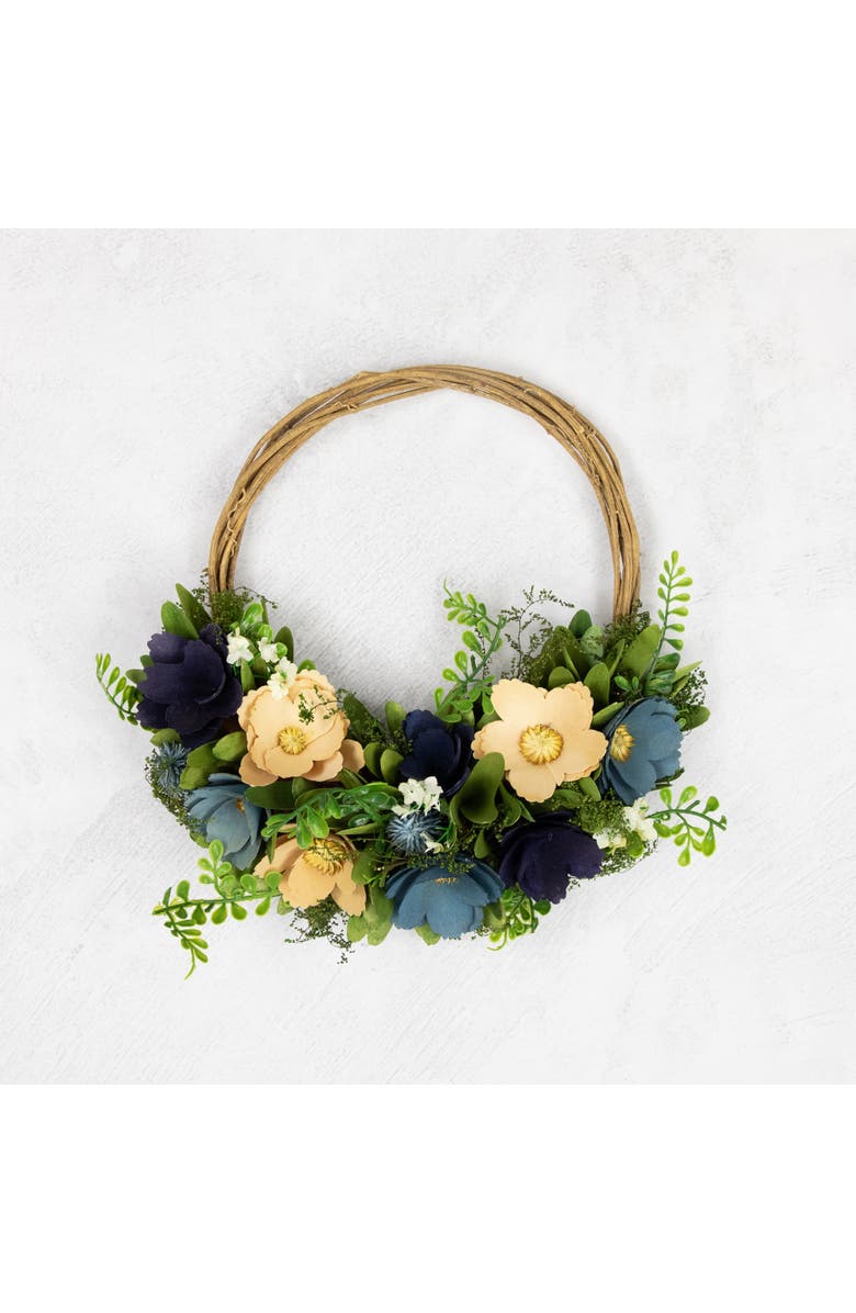 Northlight 12" Blue and Tan Poppy Floral Wooden Spring Basket Wreath, Alternate, color, 