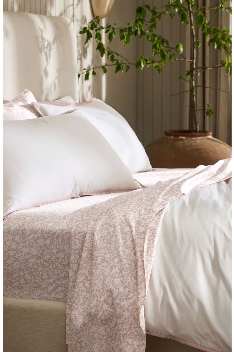 Framed Organic Cotton Percale Duvet Cover & Shams Set, Alternate, color, WHITE/ DUSTY ROSE