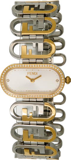 Fendi O'Lock Two-Tone Diamond Bracelet Watch, 28.3mm x 14.8mm