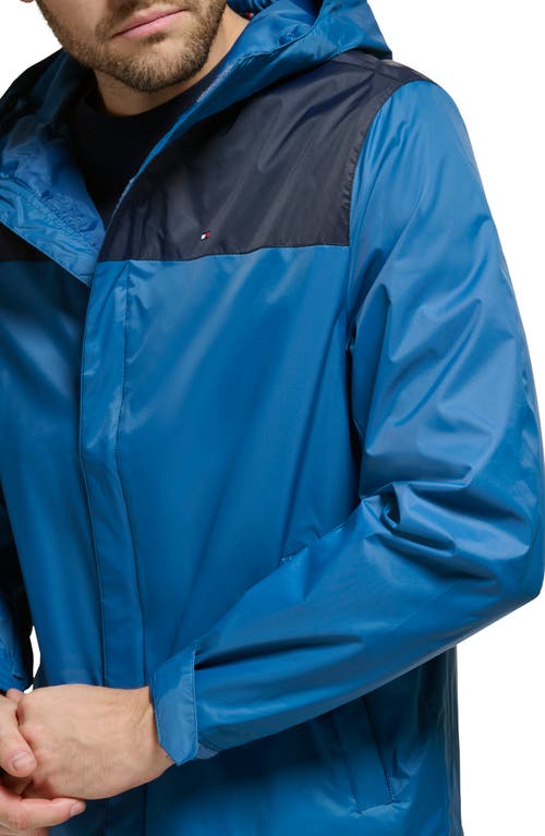 Tommy Hilfiger Hooded Rain Slicker Jacket In Blue