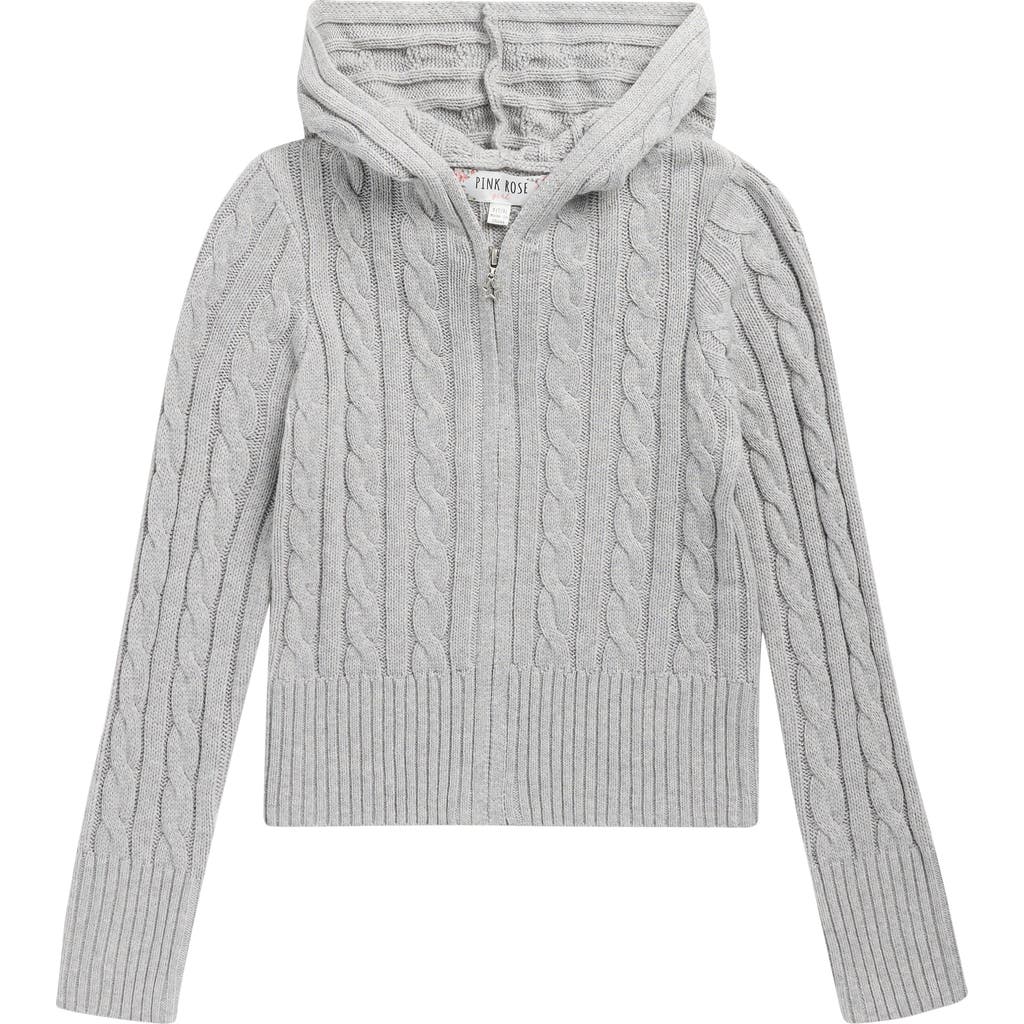 Pink Rose Kids' Cable Stitch Zip Hoodie In Gray