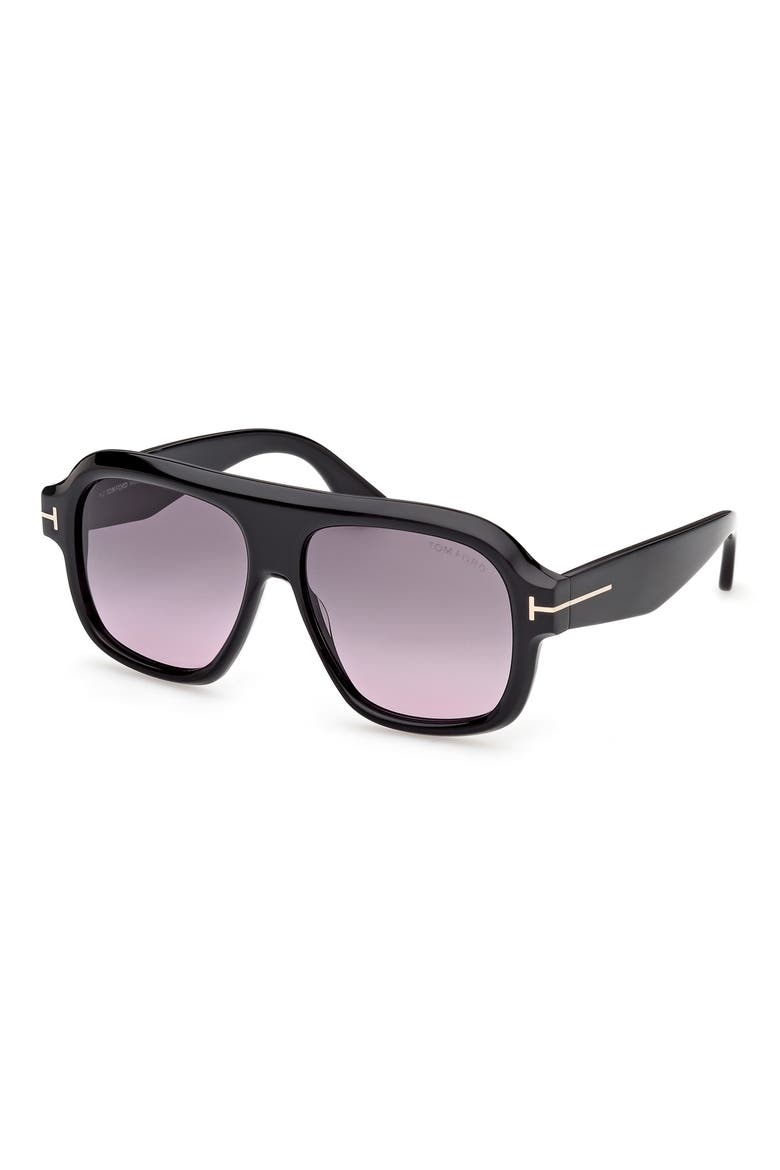 Rhonda 56mm Gradient Pilot Sunglasses, Alternate, color, SHINY BLACK / SMOKE LENS