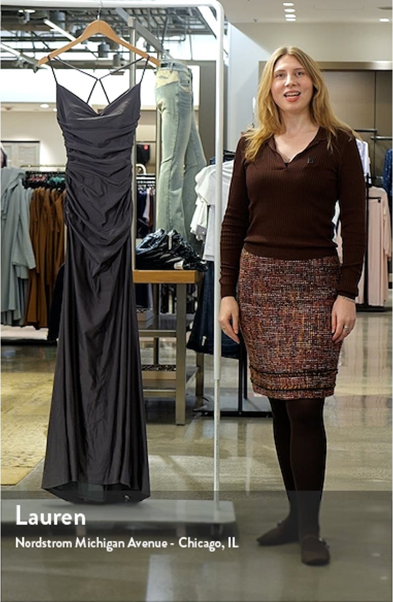 Strappy Back Ruched Trumpet Gown, sales video thumbnail