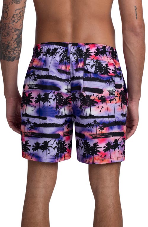 Bugatchi Tropical Sunset Swim Trunks In Orchid