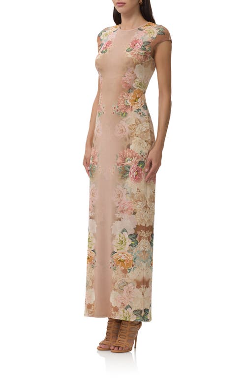 Afrm Cody Floral Print Cap Sleeve Dress In Brown