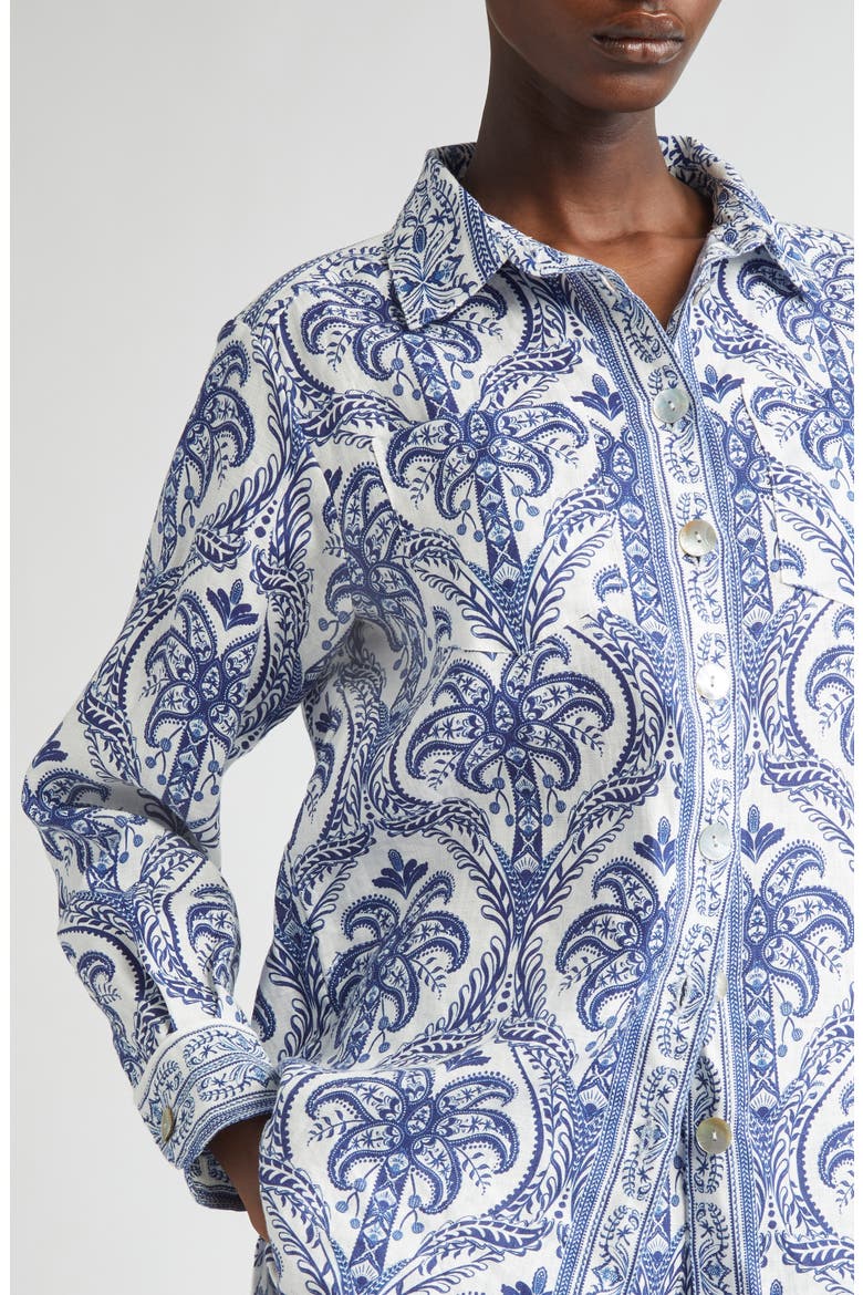 Tropical Print Linen Blend Button-Up Shirt, Alternate, color, OFF-WHITE
