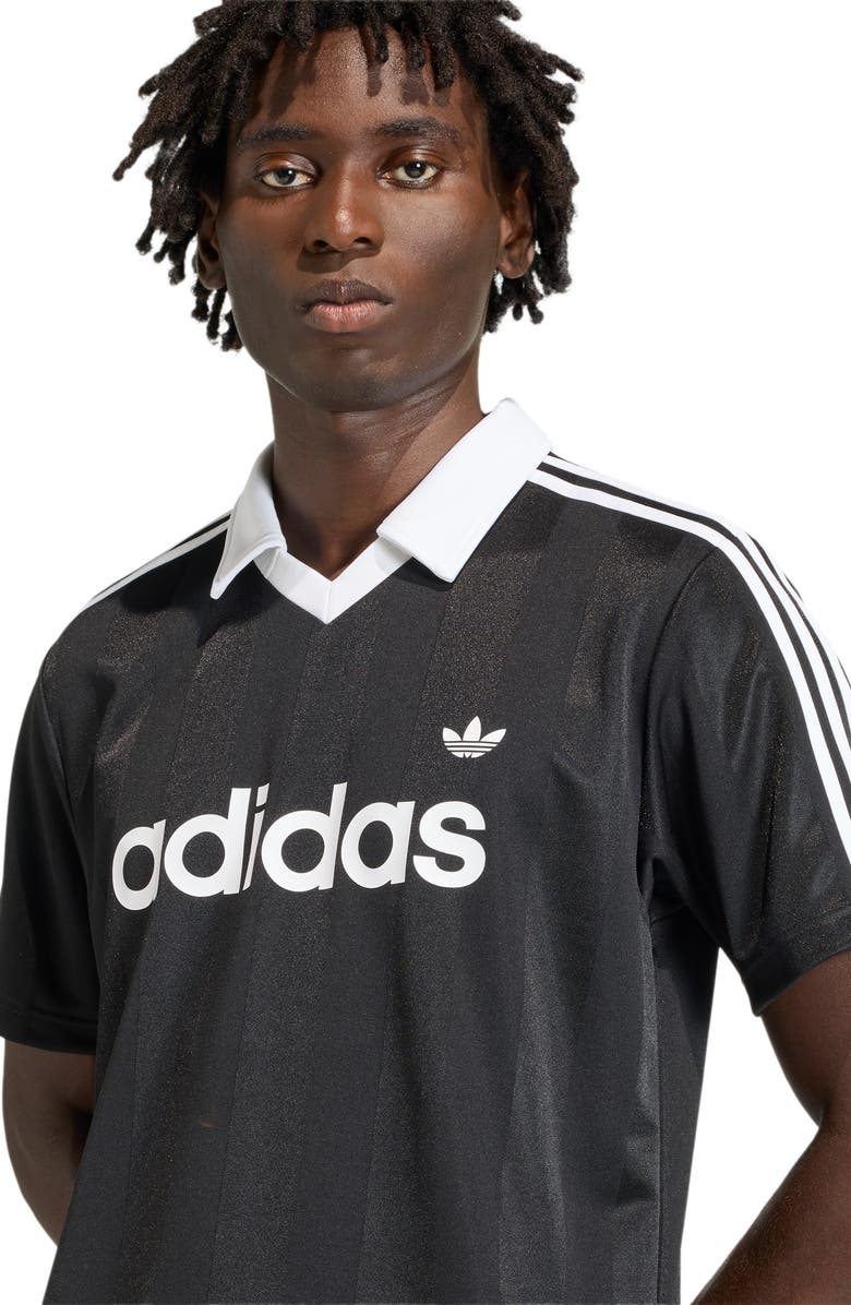 adidas Short Sleeve Stripe Soccer Jersey, Alternate, color, Black