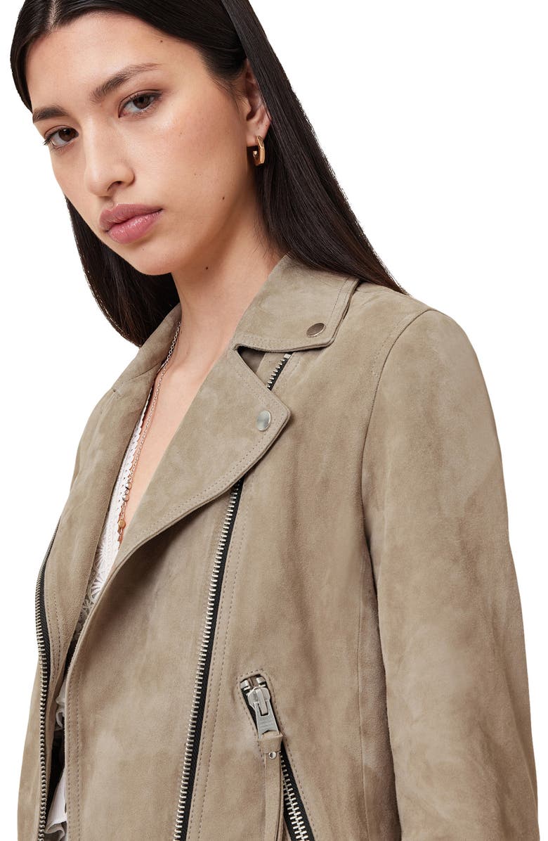 AllSaints Dalby Suede Moto Jacket, Alternate, color, Warm Grey