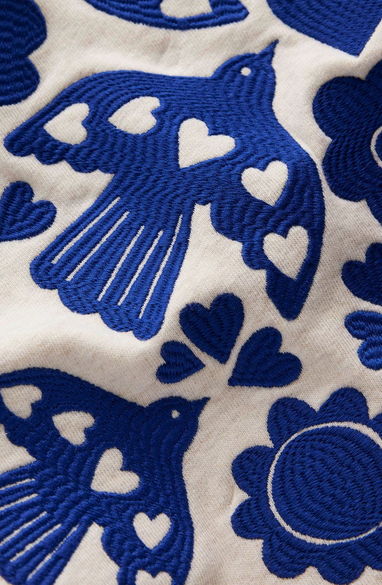 Mini Boden Kids' Bird Embroidered Long Sleeve Cotton Sweatshirt Dress, Alternate, color, Oatmeal Marl Applique