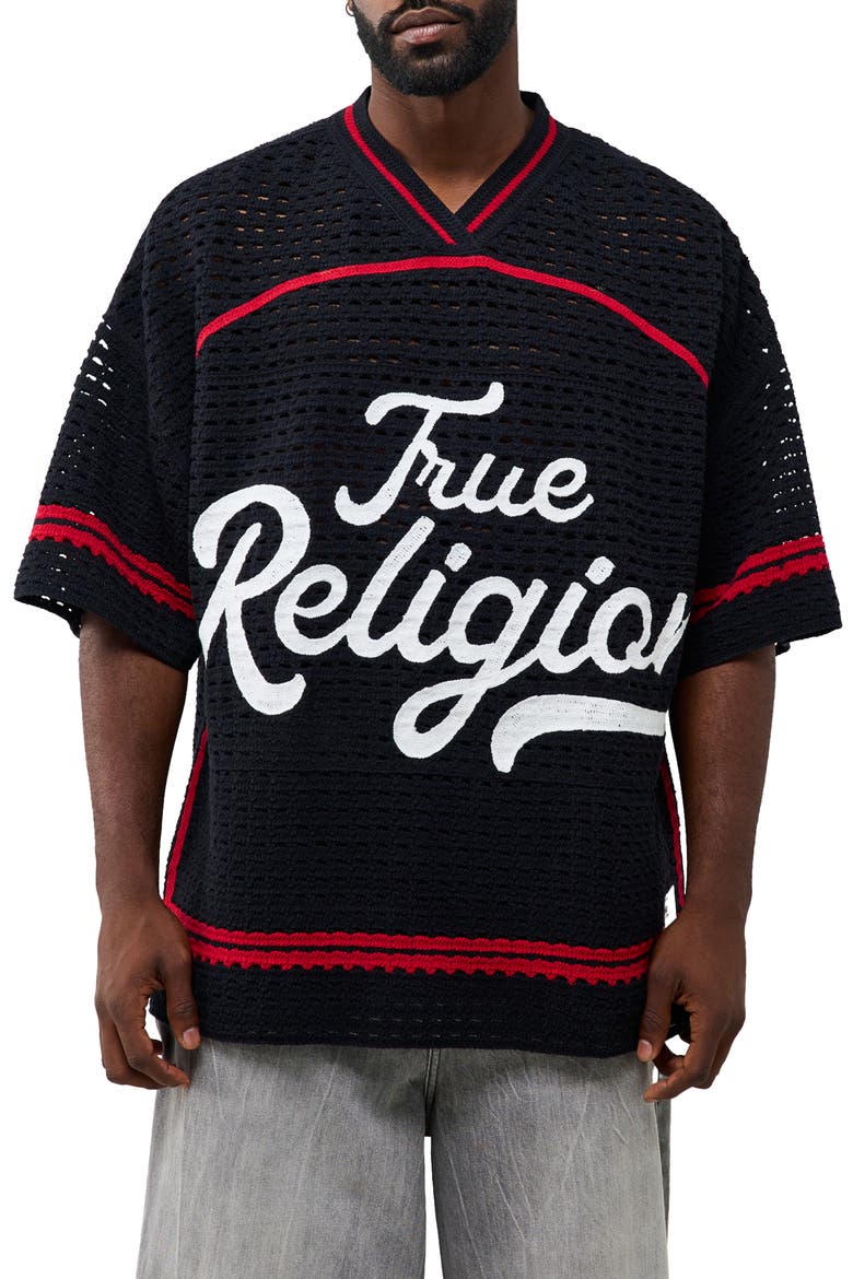 Crochet Football Jersey, Main, color, BLACK