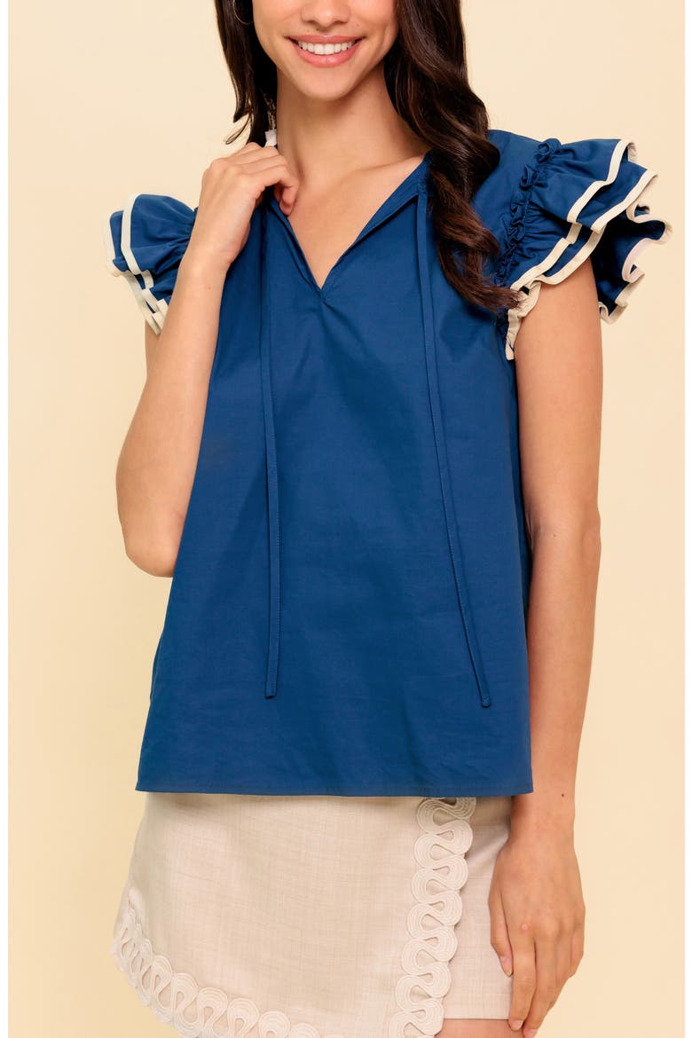 Flutter Sleeve Top, Alternate, color, NAVY/ IVORY