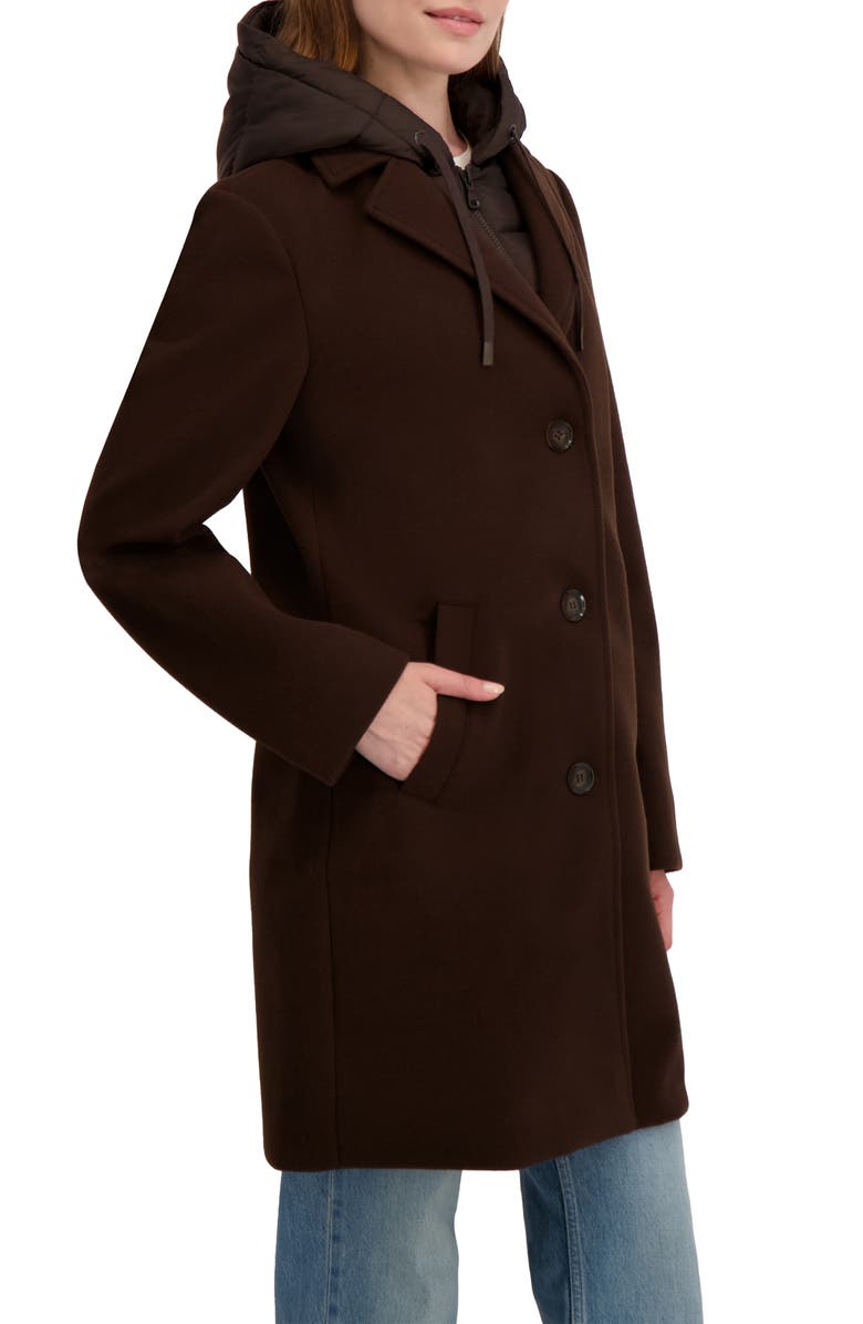 Laundry by Shelli Segal Longline Jacket with Puffer Quilted Hooded Bib, Alternate, color, Dark Brown