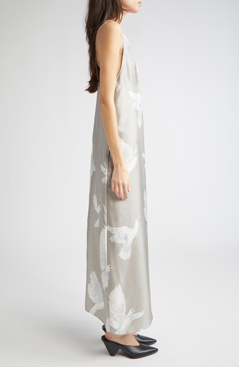 Stella McCartney Dove Print Silk & Chantilly Lace Dress, Alternate, color, Mud