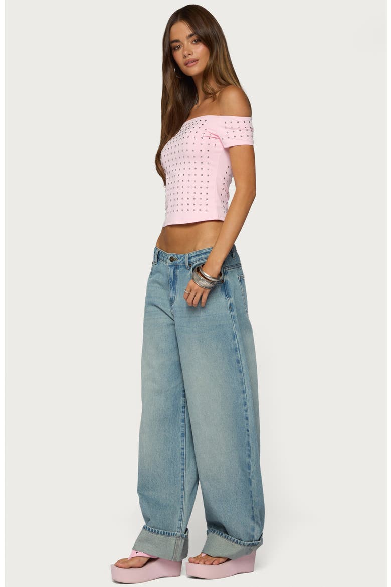 Mack Studded Off the Shoulder Top, Alternate, color, PINK