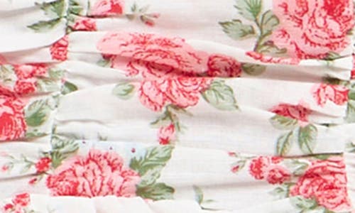 Endless Rose Floral Linen Ruched Ruffled Mini Skirt In Ivory
