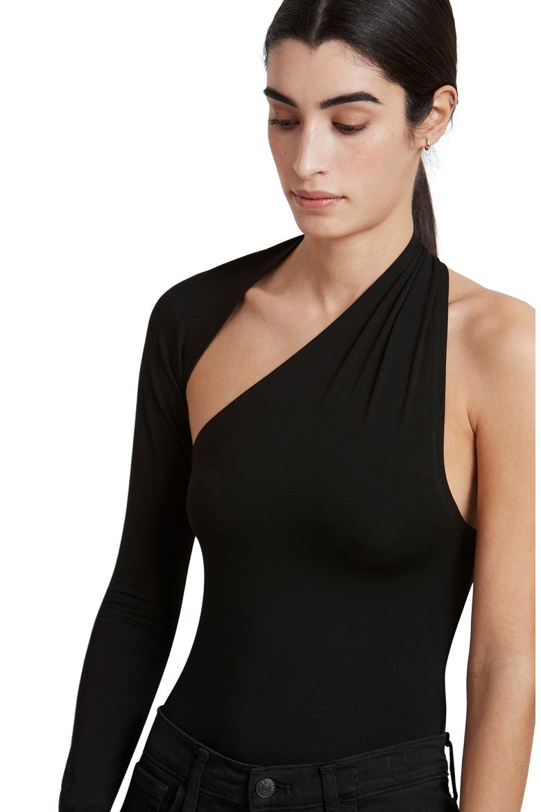 Manhattan One-Shoulder Bodysuit, Alternate, color, BLACK