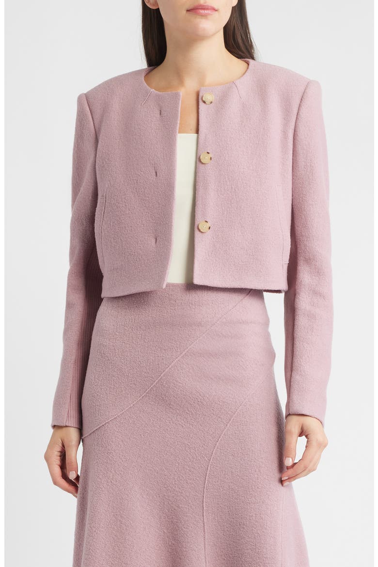 Jicena Mixed Media Virgin Wool Crop Jacket, Main, color, ROSE HAZE