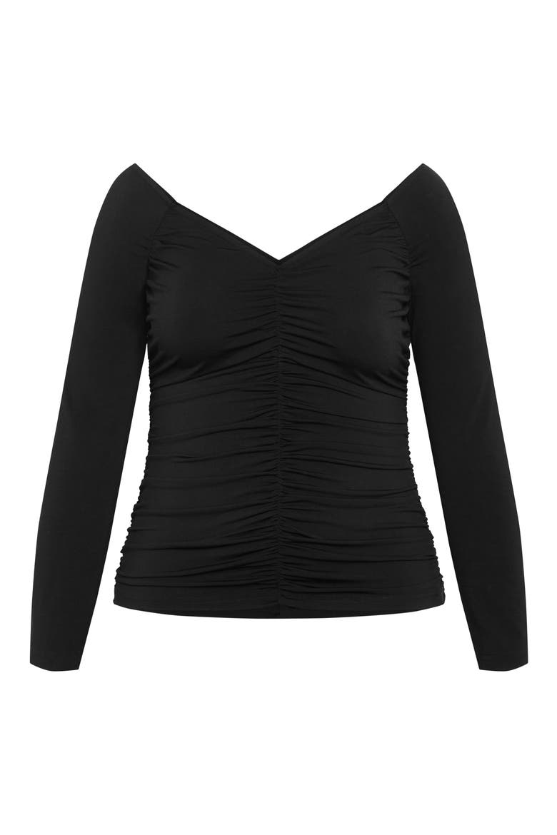 Sally Ruched Off the Shoulder Top, Alternate, color, BLACK