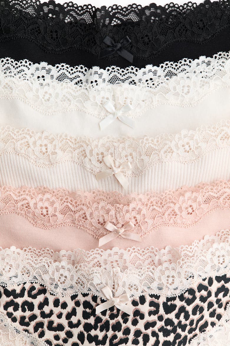 5-pack cotton and lace brazilian briefs, Alternate, color, Light beige/leopard print