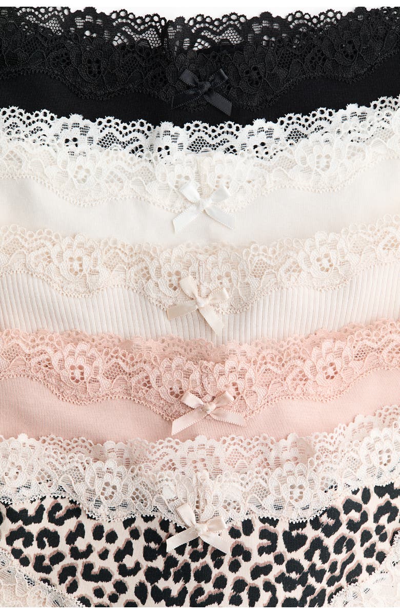 H&M 5-pack cotton and lace brazilian briefs, Alternate, color, Light Beige/Leopard Print