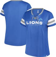 FANATICS Women's Fanatics Blue Detroit Lions Plus Size Rhinestone Redzone Athena Lace-Up Notch Neck T-Shirt