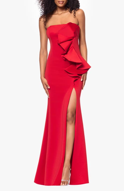 Betsy & Adam Women's Strapless Ruffled Evening Gown In Red