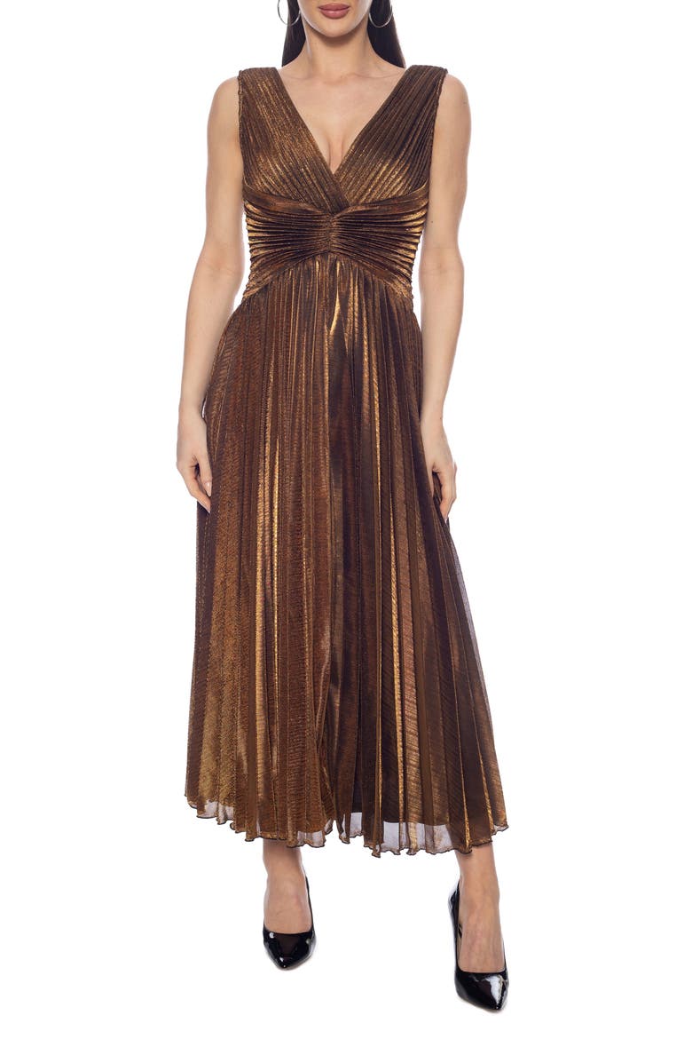 Pleated Chiffon Gown, Main, color, BRONZE
