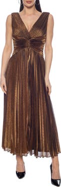 Oleg Cassini Pleated Chiffon Gown