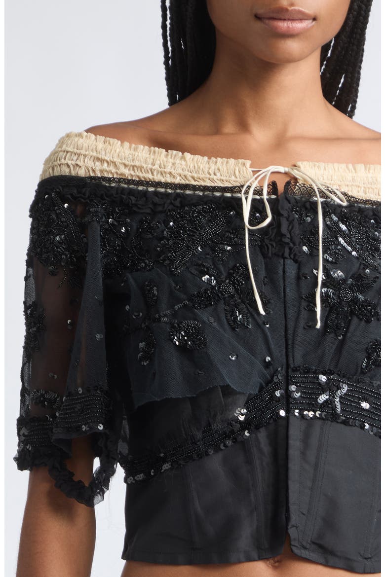 Sequined Embroidered Off the Shoulder Bodice, Alternate, color, BLACK