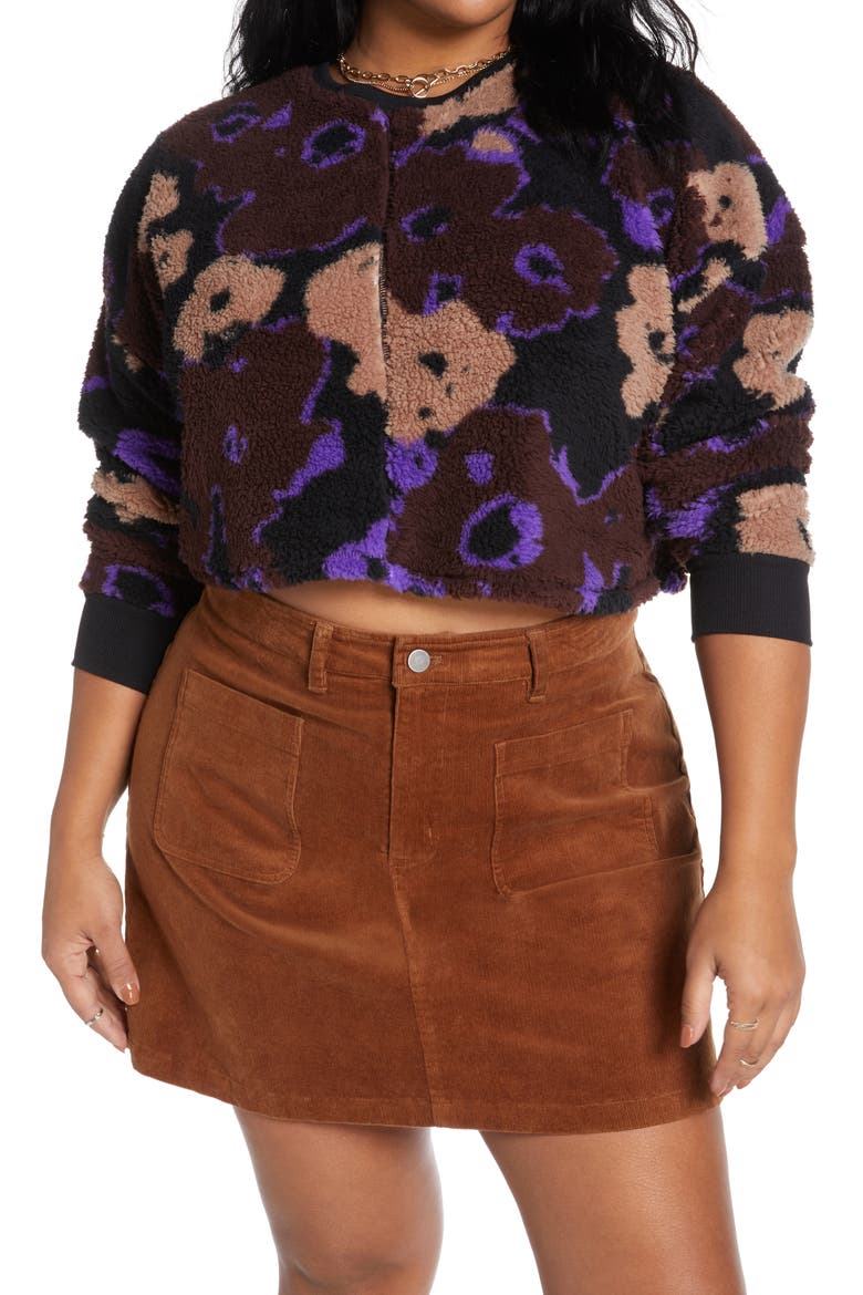 High Pile Fleece Sweatshirt, Main, color, BLACK- BROWN PRESSED FLORAL