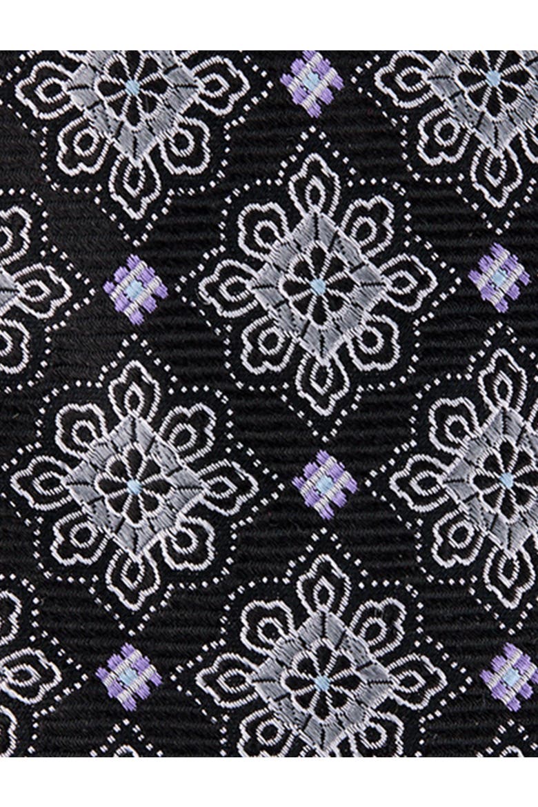 Big & Tall Diamond Medallion Silk Tie, Alternate, color, BLACK