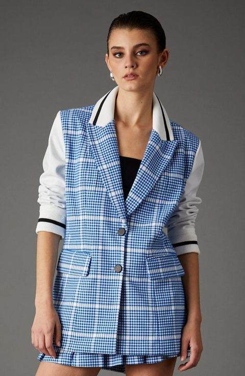 Varsity Blazer Santorini Blue Houndstooth