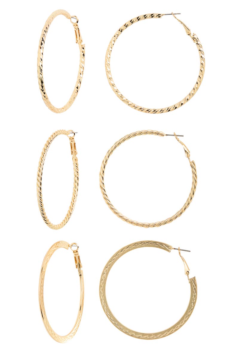 Tasha Set of 3 Textured Hoop Earrings, Main, color, Gold