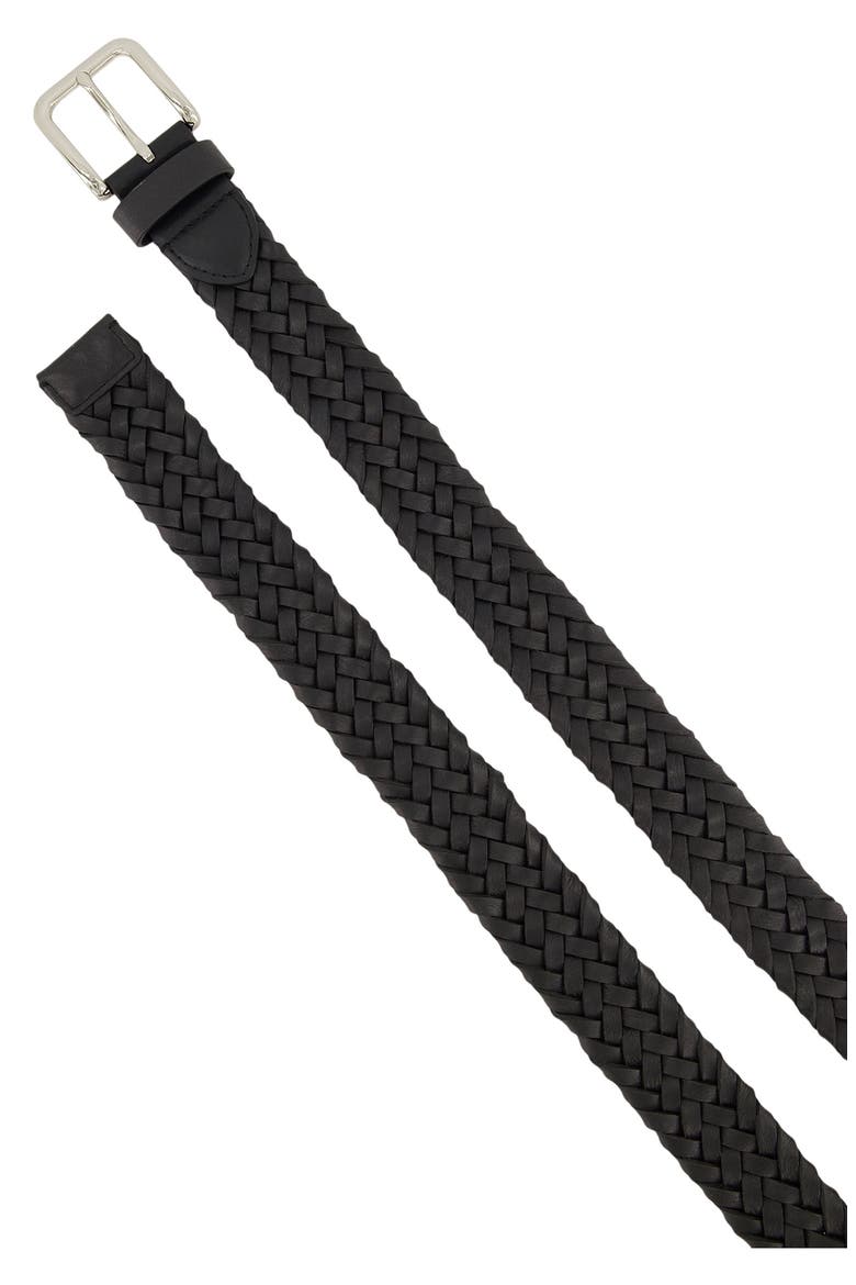 Alex Woven Leather Belt, Alternate, color, BLACK