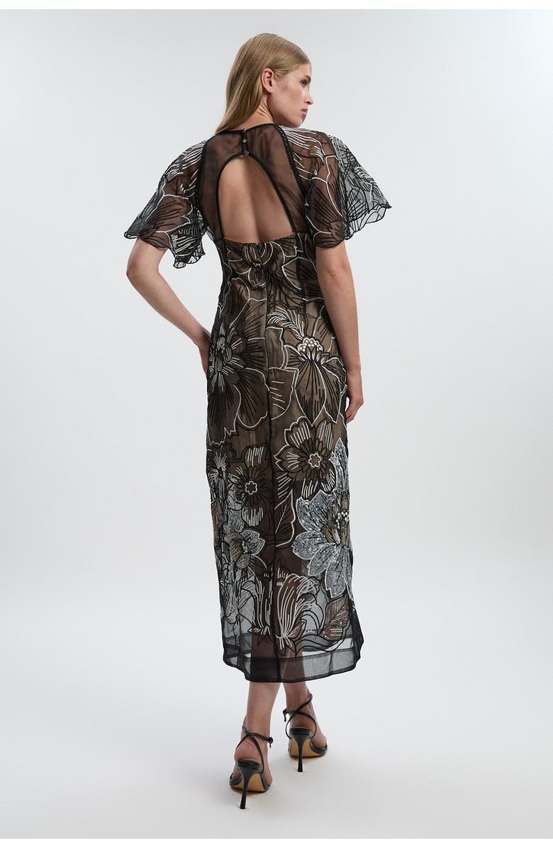 Karen Millen Sequin Organdie Woven Maxi Dress, Alternate, color, Mono