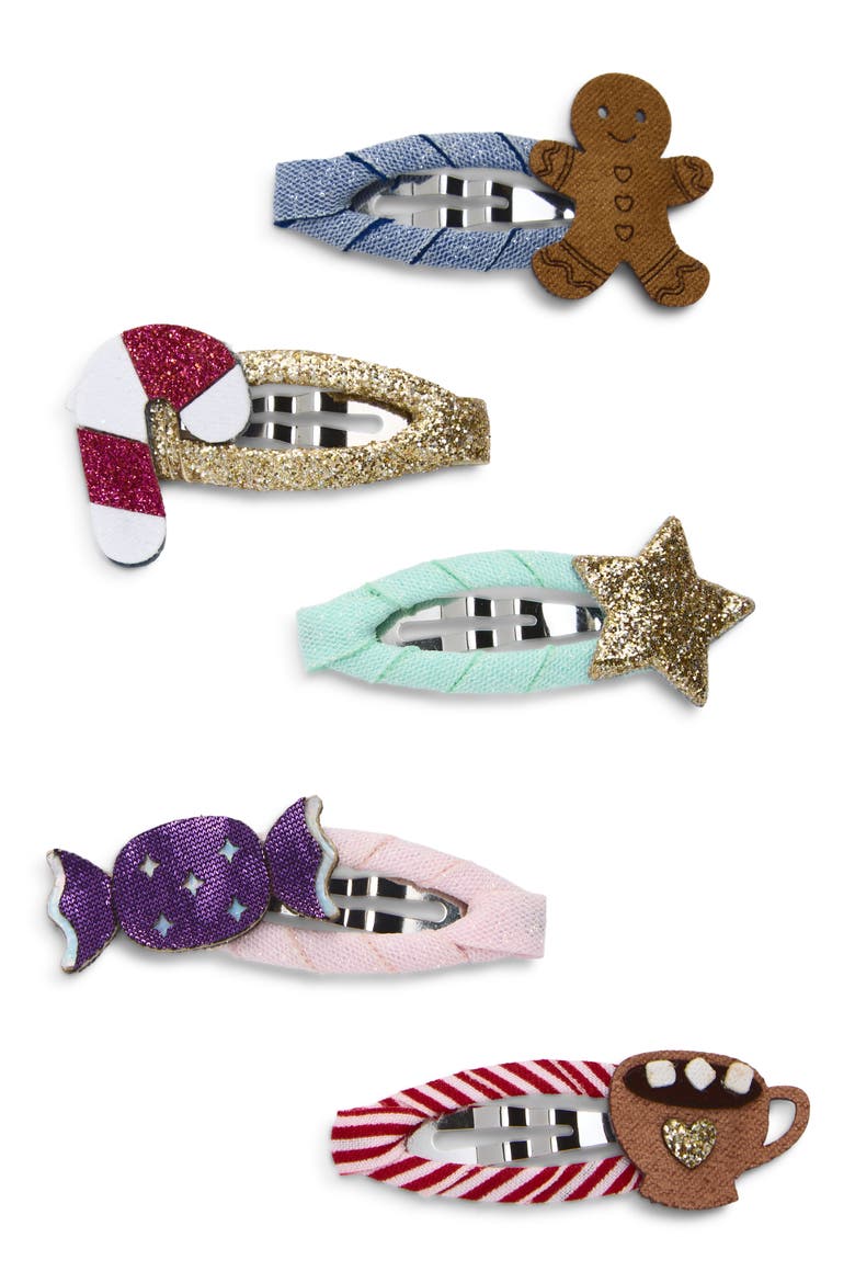 Kids' Cozy Xmas Food Assorted 4-Pack Mini Hair Clips, Main, color, RED