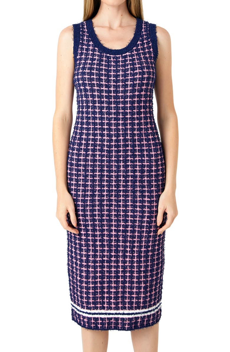 Endless Rose Check Sleeveless Bouclé Sweater Dress, Alternate, color, 