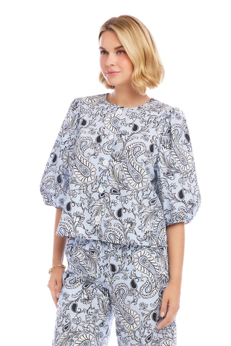 Puff Sleeve Button-Up Top, Alternate, color, BLUE PAISLEY