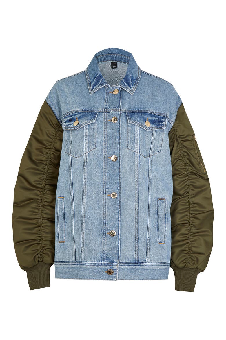 Hybrid Denim Bomber Jacket, Alternate, color, MED DENIM