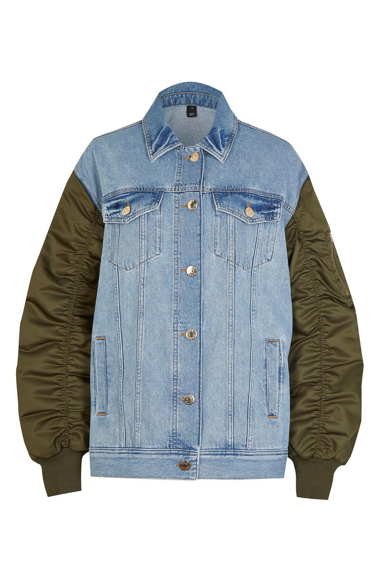River Island Hybrid Denim Bomber Jacket, Alternate, color, 